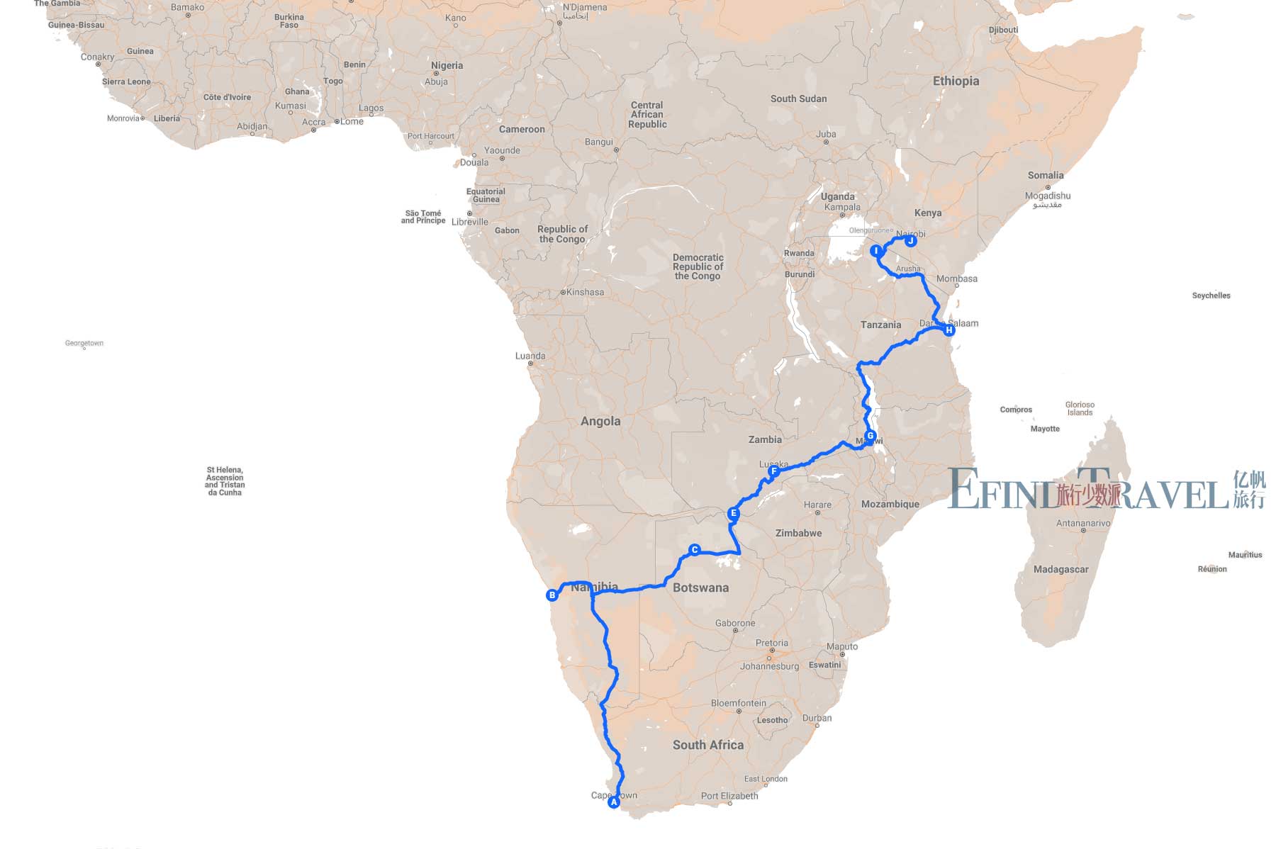 穿越非洲旅游地图