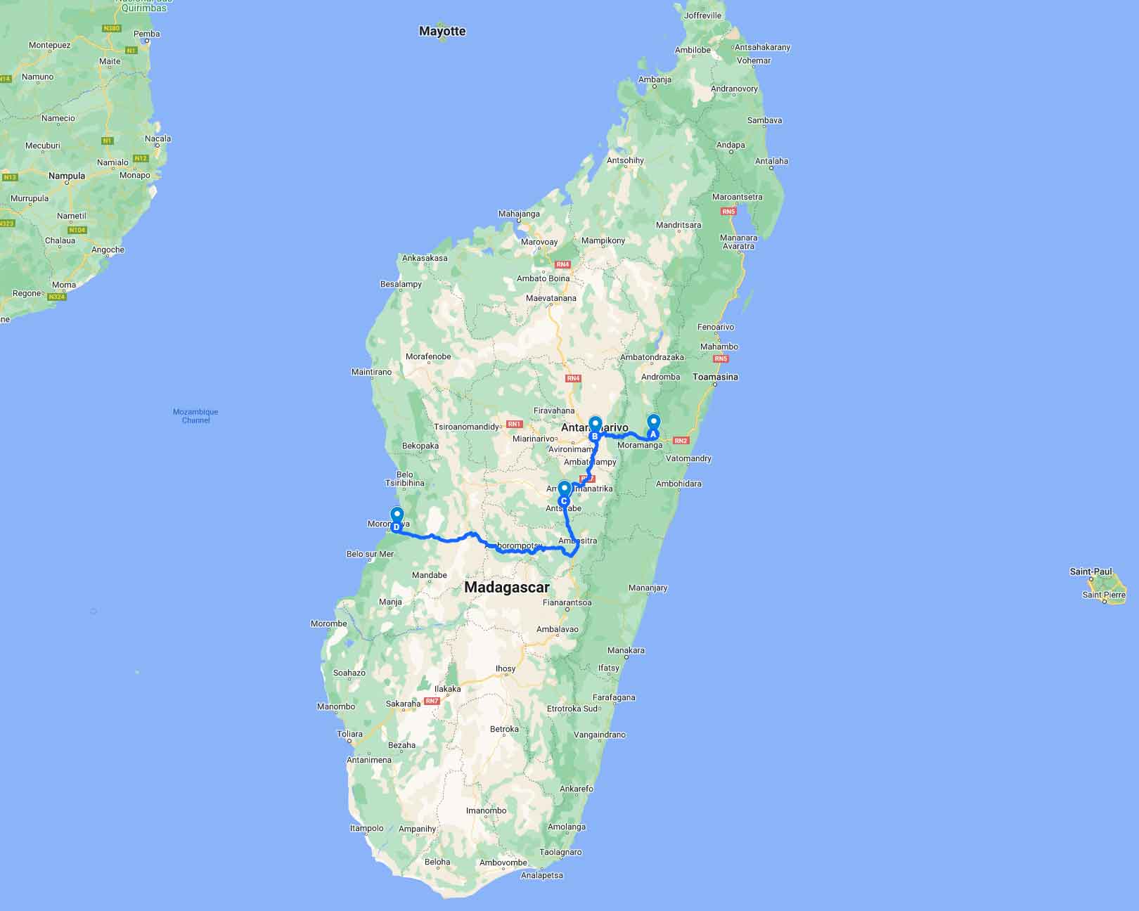 马达加斯加8日游行程地图