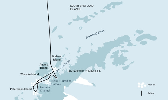 南极半岛+极地露营13天行程地图
